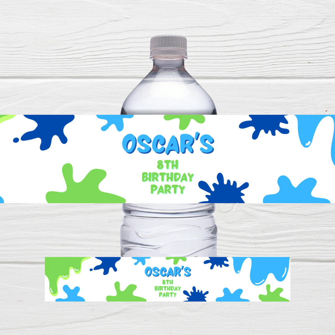 Juice Bottle Labels | Blue Green Slime Theme Labels | Water Bottle Stickers | Slime Party | Party Stickers