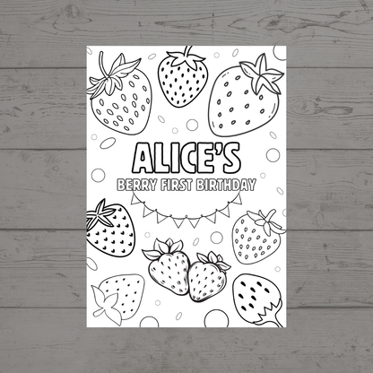 A6 Colouring Sheets | Personalised Strawberry Colouring Sheets | Party Bag Favours - Dinky Designs