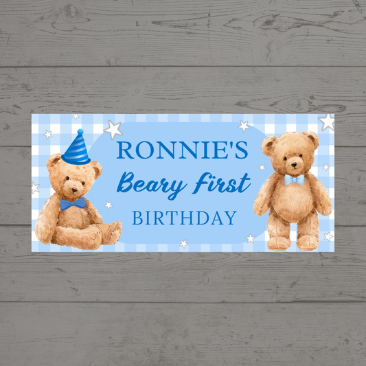 Blue Teddy Bear Picnic Banner | Personalised Party Banner | Blue Teddy Bear Picnic Party Theme