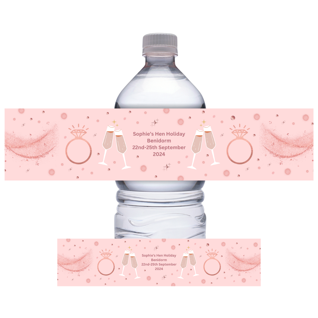 Hen Party Water Bottle Labels | Pink Hen Party Water Labels | Hen Do Stickers
