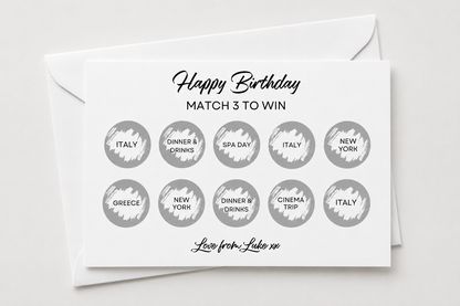 Birthday Surprise Match 3 Ticket Print | Personalised Birthday Ticket | Birthday Fun Scratch Reveal | Gift Idea