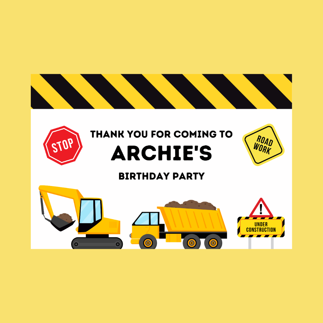 Rectangle Stickers | Construction Party Stickers | Party Bag Stickers - Dinky Designs
