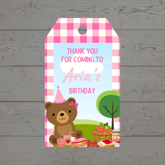 Gift Tags | Pink Teddy Bear Picnic Gift Tags | Party Tags | Party Gift Tags
