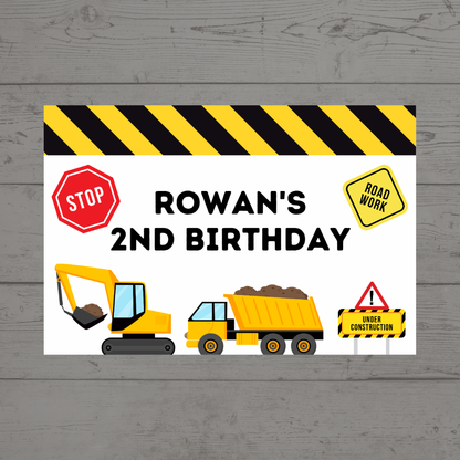 Rectangle Stickers | Construction Party Stickers | Party Bag Stickers - Dinky Designs
