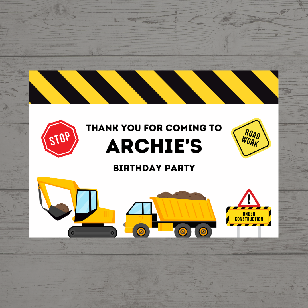 Rectangle Stickers | Construction Party Stickers | Party Bag Stickers - Dinky Designs