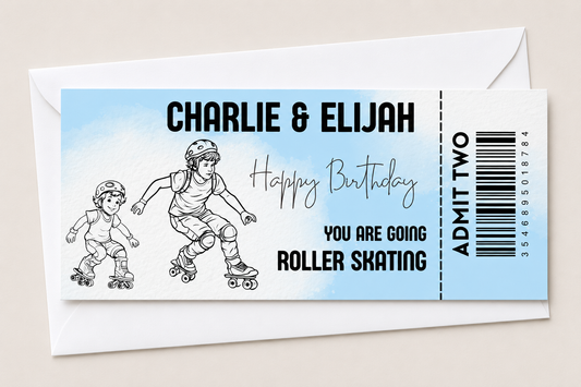 Surprise Ticket Print | Personalised Blue Roller Skating Ticket Pass Voucher Membership | Gift Idea