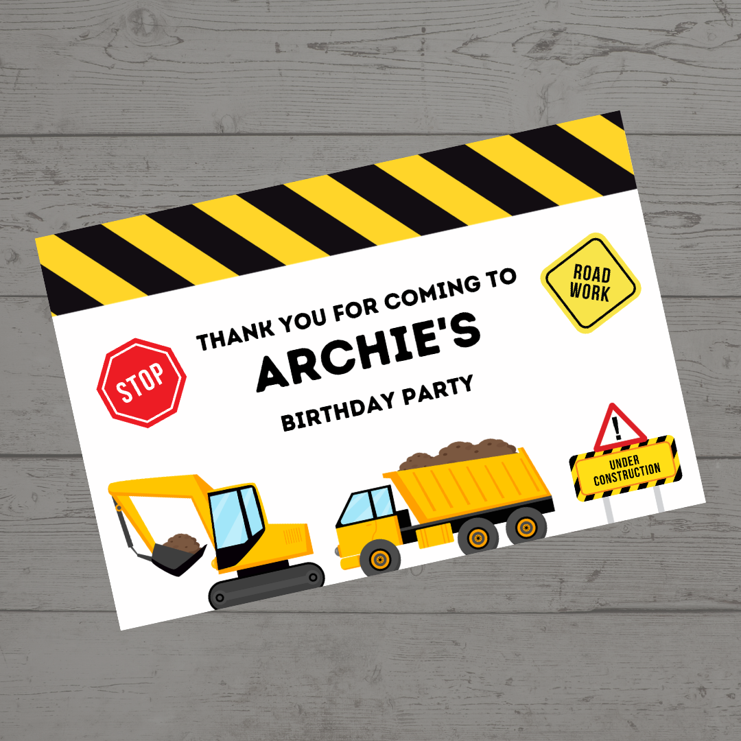 Rectangle Stickers | Construction Party Stickers | Party Bag Stickers - Dinky Designs