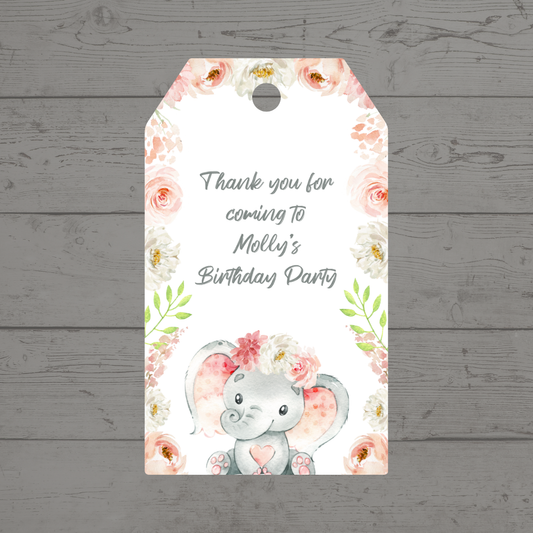 Gift Tags | Pink Floral Elephant Gift Tags | Party Tags | Party Gift Tags | Pink Floral Elephant Party Theme