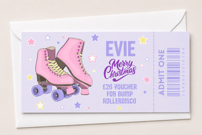 Surprise Ticket Print | Personalised Pink & Purple Roller Skating Ticket Pass Voucher Membership | Gift Idea - Dinky Designs