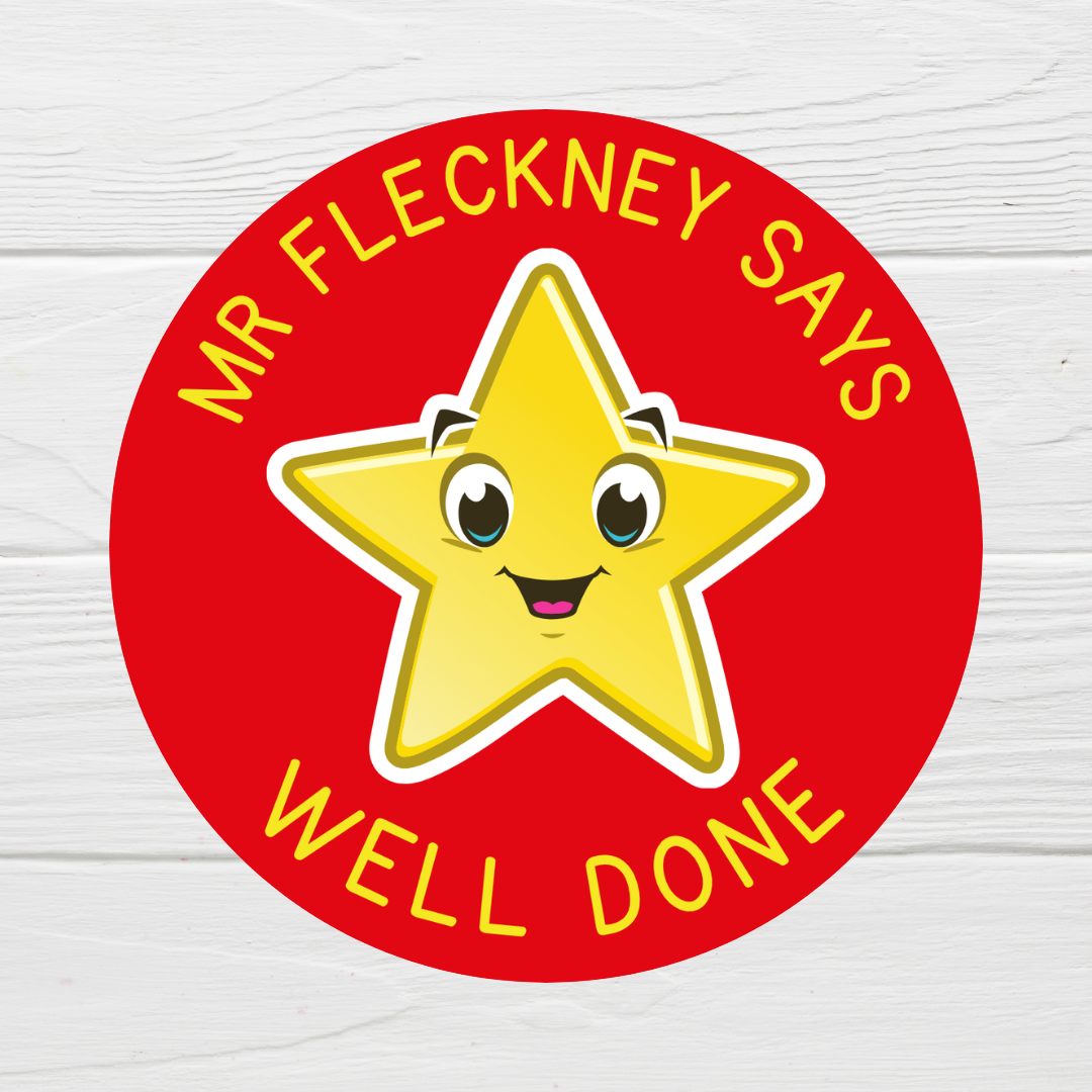 Red Star Teacher Stickers | Sticker Sheet 45mm Circles | Well Done Stickers | Circle Stickers | Sticker Sheet | Personalised Star Classroom Stickers