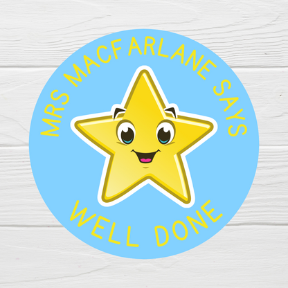 Blue Star Teacher Stickers | Sticker Sheet 45mm Circles | Well Done Stickers | Circle Stickers | Sticker Sheet | Personalised Star Classroom Stickers