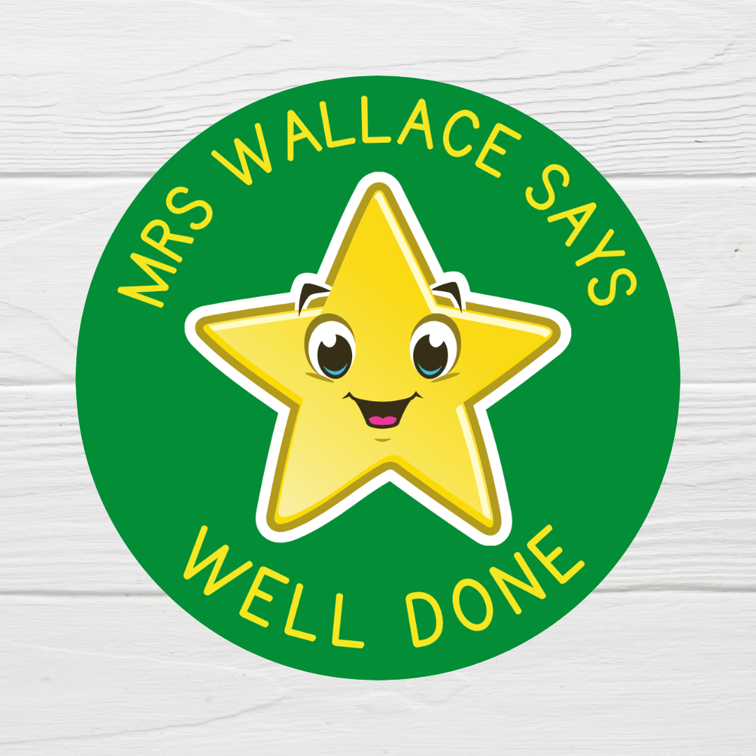 Green Star Teacher Stickers | Sticker Sheet 45mm Circles | Well Done Stickers | Circle Stickers | Sticker Sheet | Personalised Star Classroom Stickers