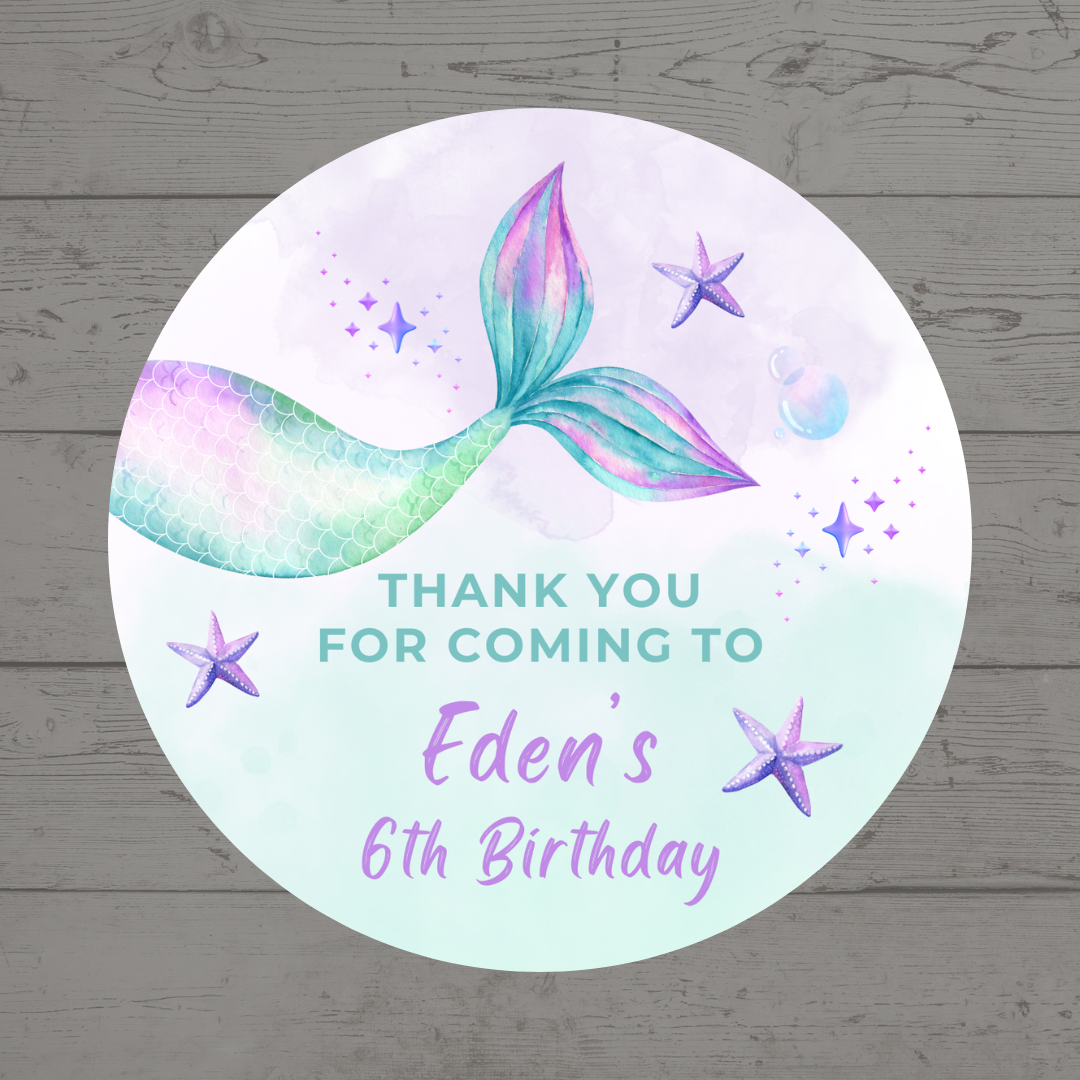 Purple Mermaid Party Stickers | Circle Stickers | Sticker Sheet | Party Stickers | Mermaid Party Theme