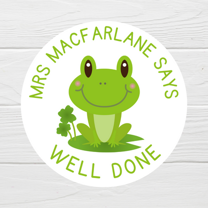 Frog Teacher Stickers | Sticker Sheet 45mm Circles | Well Done Stickers | Circle Stickers | Sticker Sheet | Personalised Star Classroom Stickers