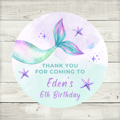 Purple Mermaid Party Stickers | Circle Stickers | Sticker Sheet | Party Stickers | Mermaid Party Theme