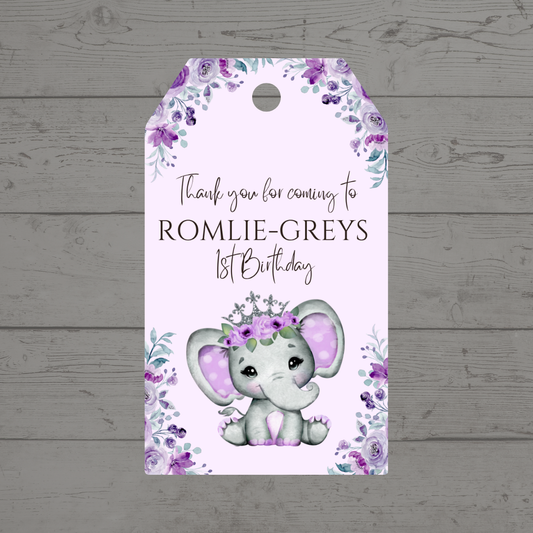 Gift Tags | Purple Floral Elephant Gift Tags | Party Tags | Party Gift Tags | Purple Floral Elephant Party Theme