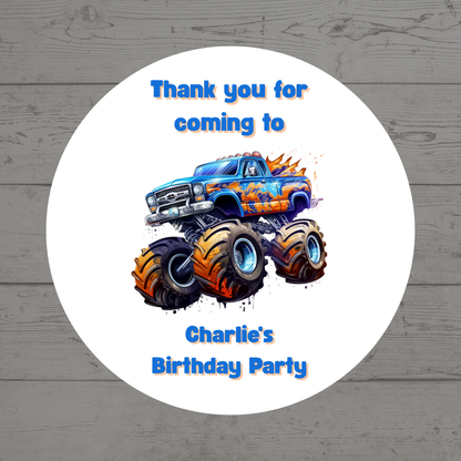 Monster Truck Party Stickers | Various Sizes | Personalised Monster Truck Birthday Stickers