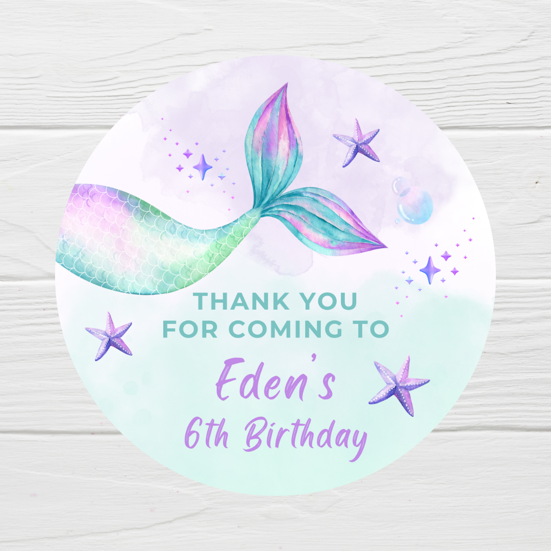 Purple Mermaid Party Stickers | Circle Stickers | Sticker Sheet | Party Stickers | Mermaid Party Theme