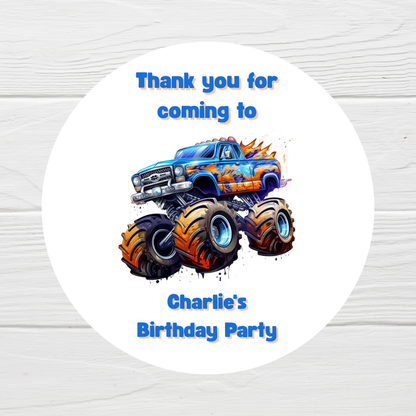 Monster Truck Party Stickers | Various Sizes | Personalised Monster Truck Birthday Stickers