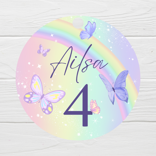 Rainbow Butterfly Gift Tags | Rainbow Butterfly Party Birthday Gift Tags | Circle Gift Tags