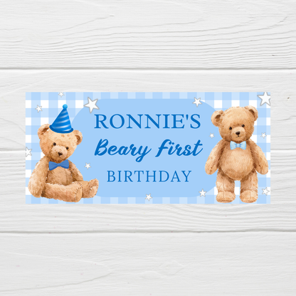 Blue Teddy Bear Picnic Banner | Personalised Party Banner | Blue Teddy Bear Picnic Party Theme