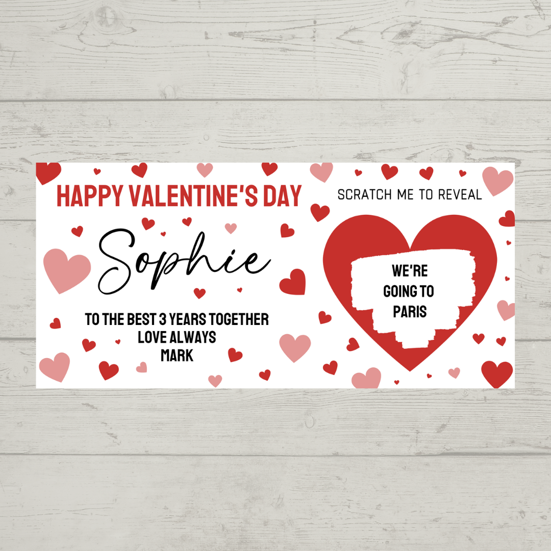 Red Surprise Valentine Ticket Print | Personalised Valentine Ticket | Valentine Scratch Reveal | Gift Idea, Design 1