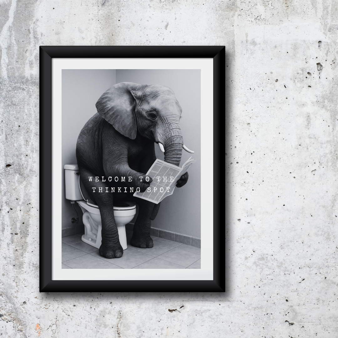 Bathroom Print | Welcome To The Thinking Spot | Elephant Print | Bathroom Decor - Dinky Designs