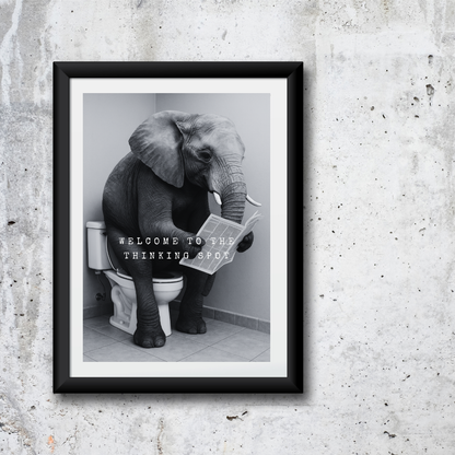 Bathroom Print | Welcome To The Thinking Spot | Elephant Print | Bathroom Decor - Dinky Designs