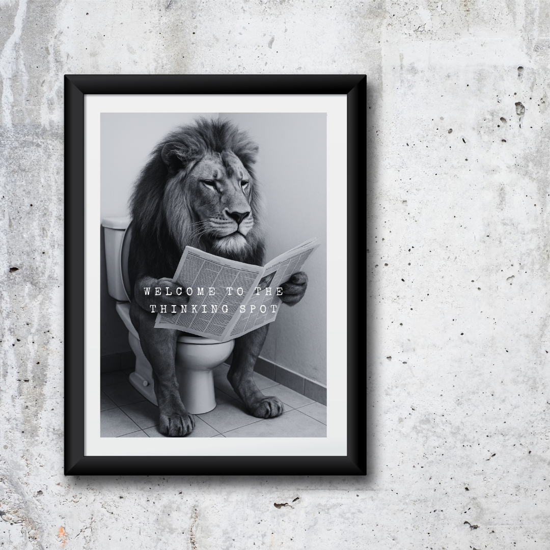 Bathroom Print | Welcome To The Thinking Spot | Lion Print | Bathroom Decor