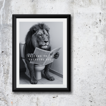 Bathroom Print | Welcome To The Thinking Spot | Lion Print | Bathroom Decor