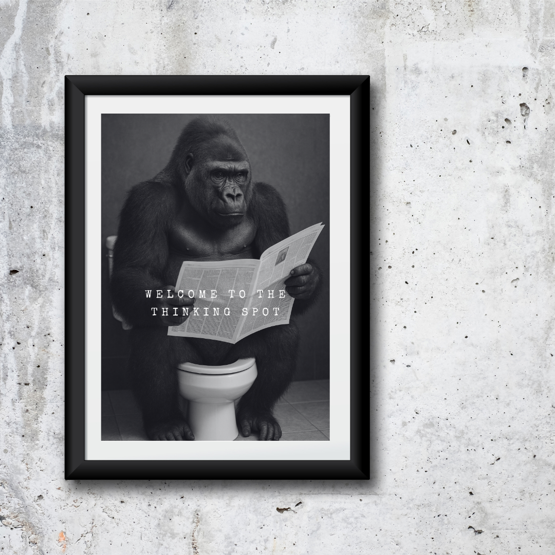 Bathroom Print | Welcome To The Thinking Spot | Gorilla Print | Bathroom Decor - Dinky Designs