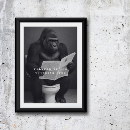 Bathroom Print | Welcome To The Thinking Spot | Gorilla Print | Bathroom Decor - Dinky Designs
