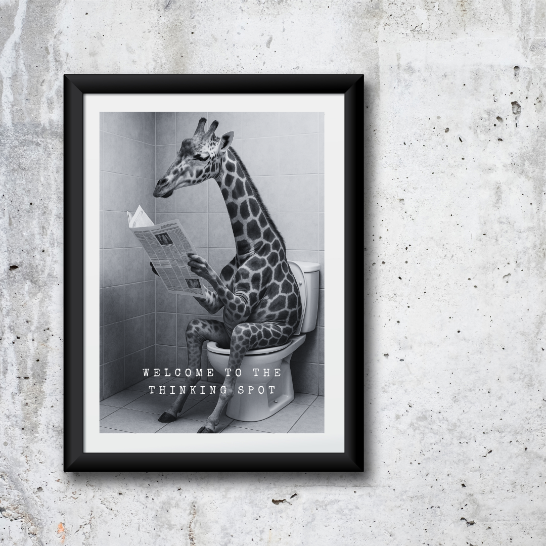 Bathroom Print | Welcome To The Thinking Spot | Giraffe Print | Bathroom Decor - Dinky Designs