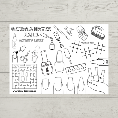 A4 Colouring Activity Sheets | Personalised Nails Design Activity Sheets | Nail Tech Placemats - Dinky Designs
