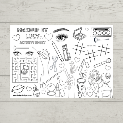 A4 Colouring Activity Sheets | Personalised Makeup Design Activity Sheets | Makeup Artist Placemats - Dinky Designs