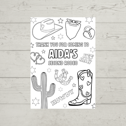A6 Colouring Sheets | Personalised Cowgirl Rodeo Colouring Sheets | Party Bag Favours - Dinky Designs