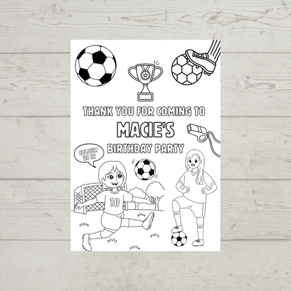 A6 Colouring Sheets | Personalised Girls Football Colouring Sheets | Party Bag Favours - Dinky Designs