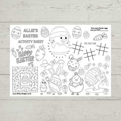 A4 Colouring Activity Sheets | Personalised Easter Activity Sheets | Easter Placemats - Dinky Designs
