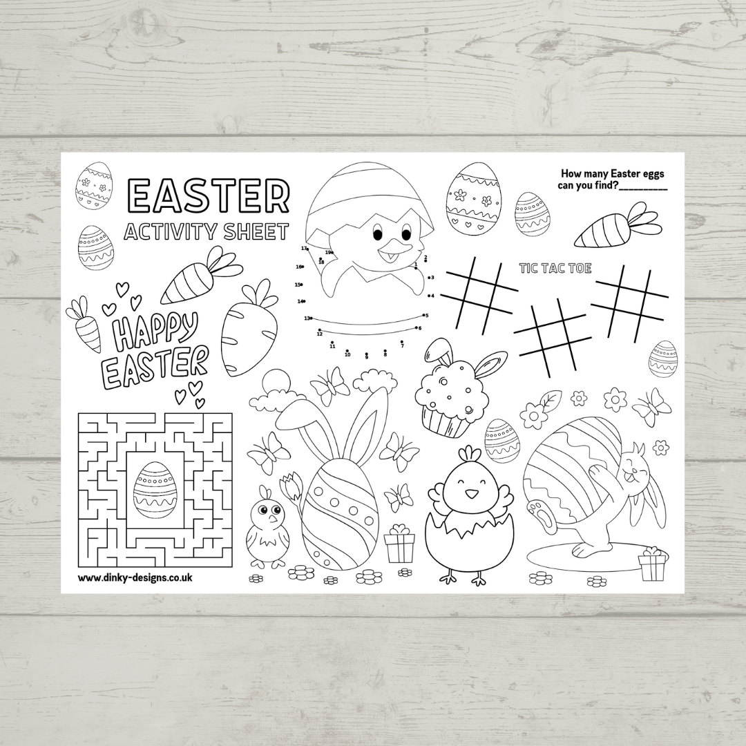 A4 Colouring Activity Sheets | Personalised Easter Activity Sheets | Easter Placemats - Dinky Designs
