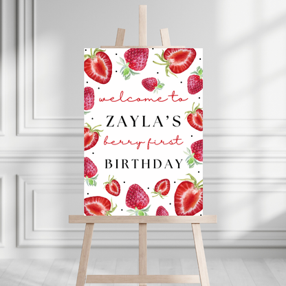 Strawberry Welcome Board Sign | Personalised Strawberry Birthday Party Board | Party Sign | A4, A3, A2