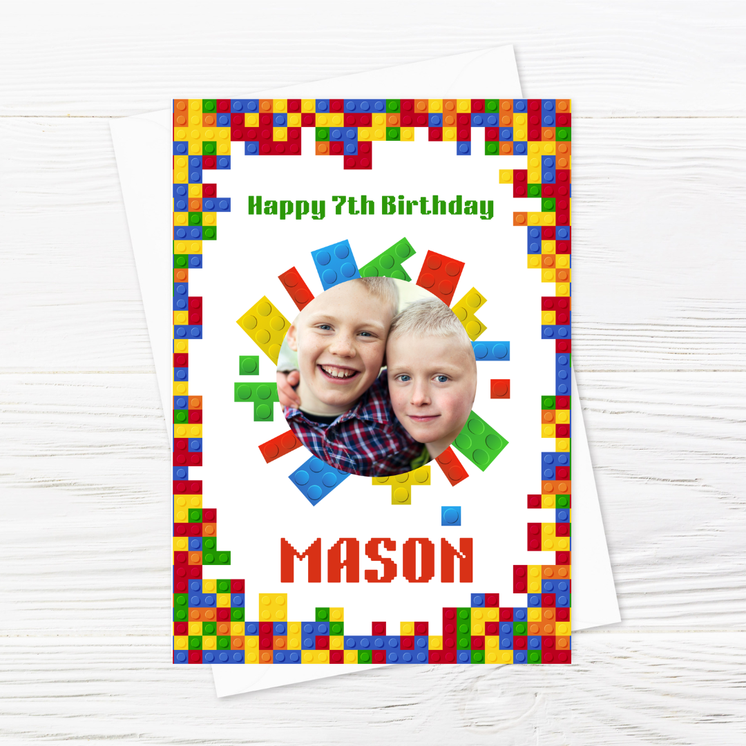 Birthday Card | Personalised Photo Card | Lego Brick Birthday Card