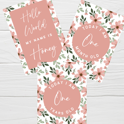 Milestone Cards | A6 Baby Milestone Cards | Pink Floral Theme | New Baby Gift Idea