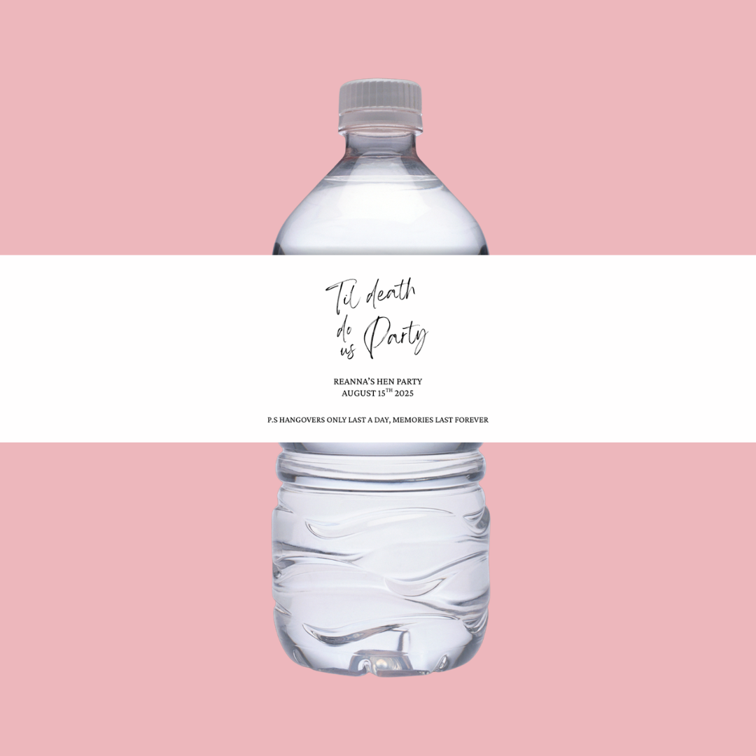 White Hen Party Water Bottle Labels | Til Death Do Us Party | Hen Do Stickers