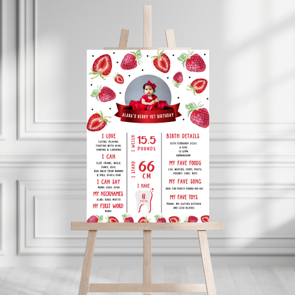 Strawberry Welcome Board Sign | Personalised Strawberry Birthday Party Board | Party Sign | A4, A3, A2