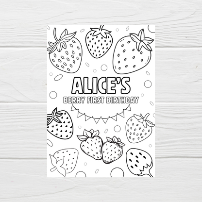 A6 Colouring Sheets | Personalised Strawberry Colouring Sheets | Party Bag Favours - Dinky Designs