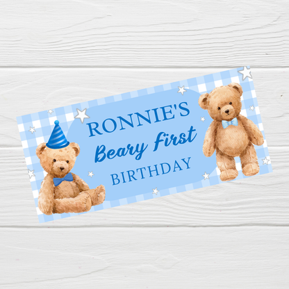 Blue Teddy Bear Picnic Banner | Personalised Party Banner | Blue Teddy Bear Picnic Party Theme