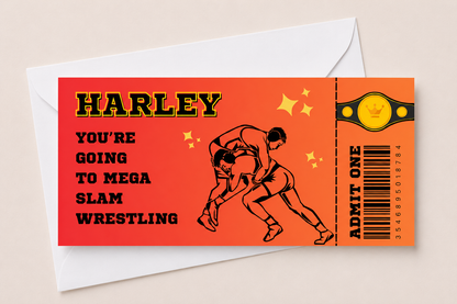 Surprise Ticket Print | Personalised Wrestling Ticket Pass Voucher Membership | Gift Idea - Dinky Designs