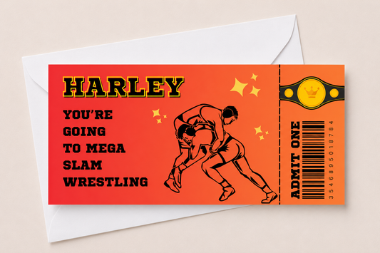 Surprise Ticket Print | Personalised Wrestling Ticket Pass Voucher Membership | Gift Idea - Dinky Designs