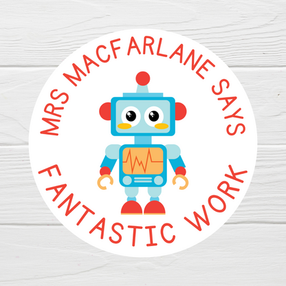 Robot Teacher Stickers | Sticker Sheet 45mm Circles | Well Done Stickers | Circle Stickers | Sticker Sheet | Personalised Star Classroom Stickers