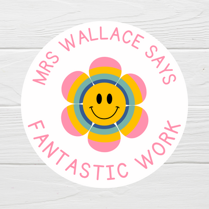 Flower Teacher Stickers | Sticker Sheet 45mm Circles | Well Done Stickers | Circle Stickers | Sticker Sheet | Personalised Star Classroom Stickers